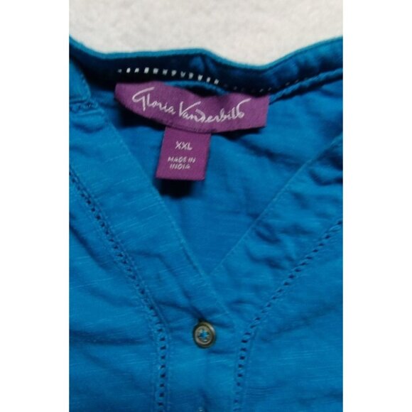 Gloria Vanderbilt Women's XXL Blue Button-Front Flower Eyelet Accent Top - Picture 3 of 7